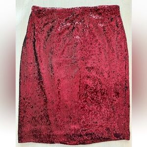 White House Black Market Women’s SZ 0 Red Holiday Cocktail Sequence Pencil Skirt